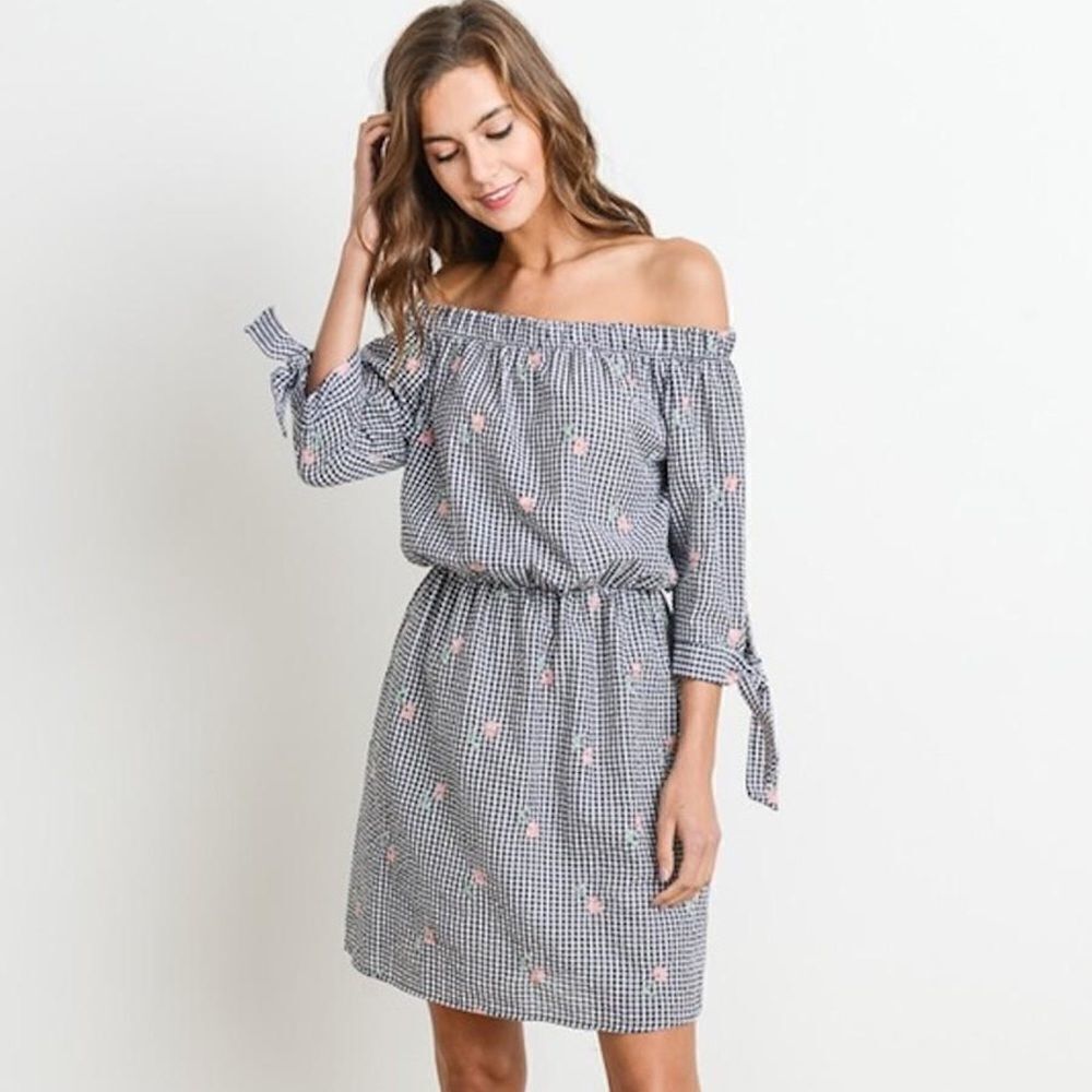 ✨ GINGHAM OFF-SHOULDER DRESS ✨